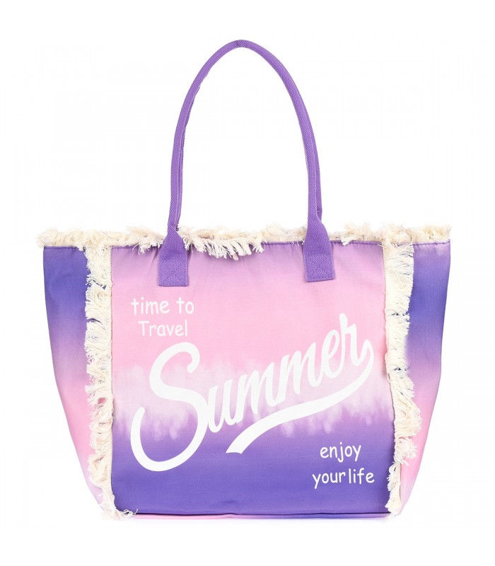 Fioletowa Duża torba plażowa boho torebka summer lekka zamek Tor-su