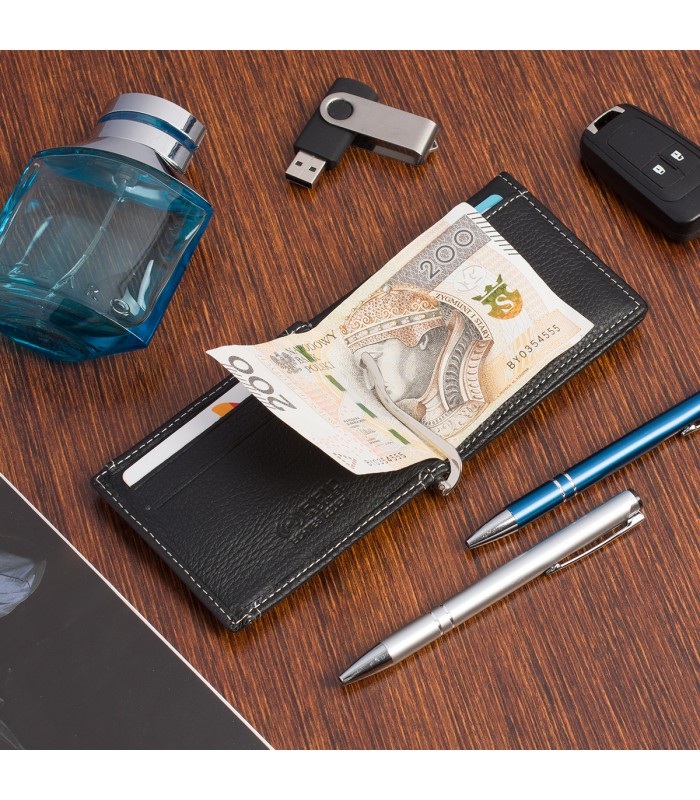 Portfel męski skórzany mały czarny z wsuwką na banknoty RFiD Beltimore L47