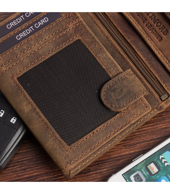 Portfel skórzany męski brązowy nubuk skóra Ciężarówka Tir RFiD Beltimore R89