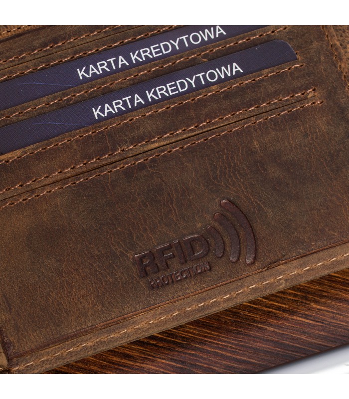 Portfel skórzany męski brązowy nubuk poziomy skóra ciężarówka RFiD Beltimore R93