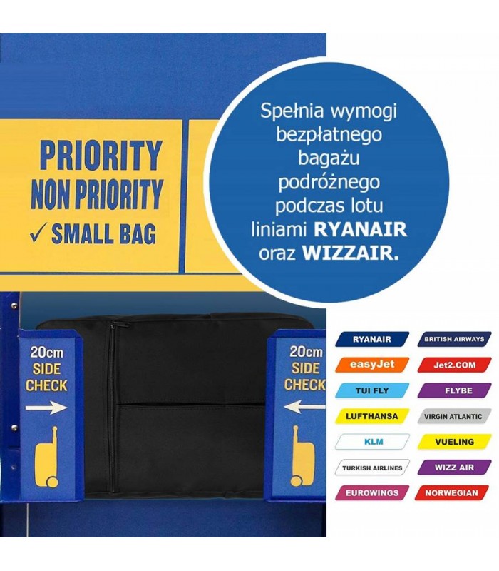 Plecak podróżny lekki bagaż podręczny unisex kabinówka samolotowy czarny GBP10