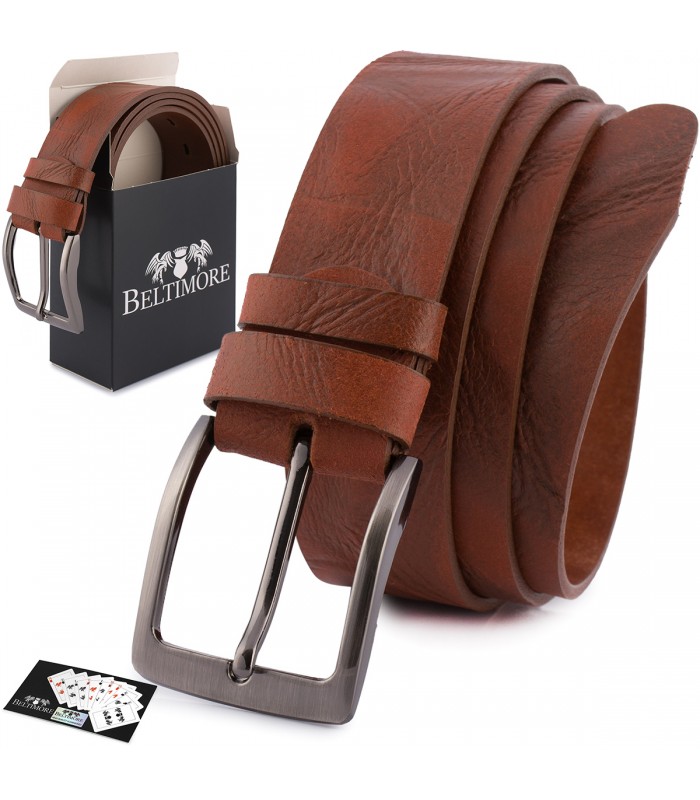 Pasek męski skórzany premium szeroki 4 cm klasyczny skóra licowa Beltimore brązowy E35