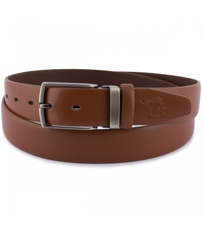 Pasek męski skórzany premium 3,5 cm casualowy brązowy skóra lico Beltimore brązowy E38