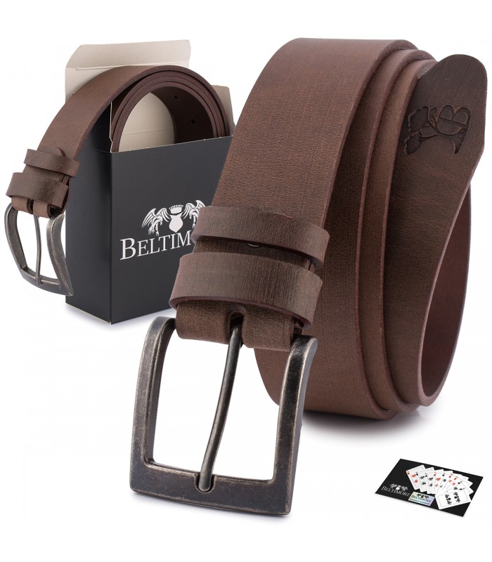 Pasek męski skórzany premium szeroki 4 cm klasyczny brąz licowy Beltimore E43