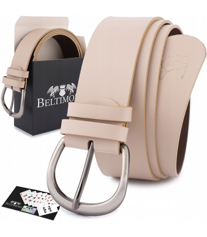 Skórzany pasek damski do spodni sukienki cielisty skóra nat 4 cm Beltimore D88