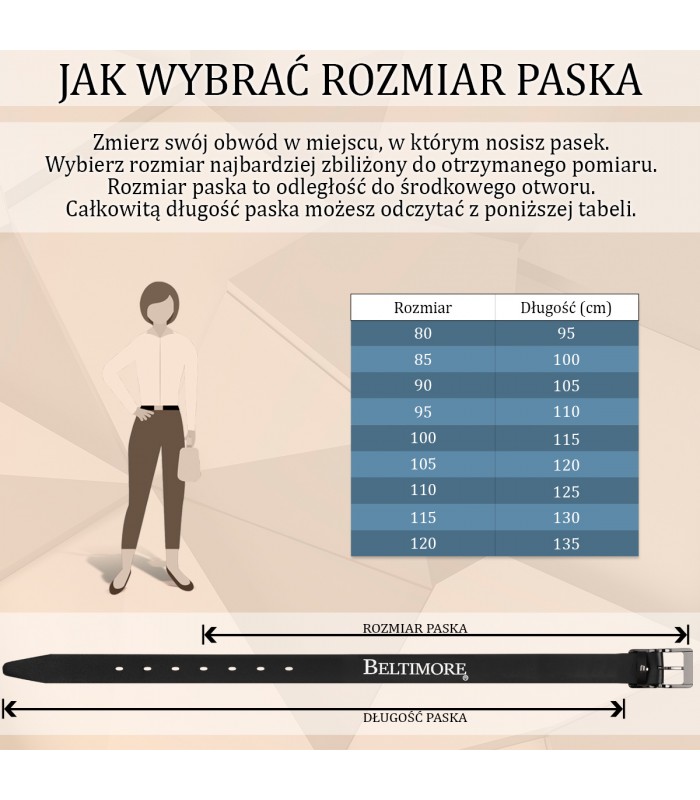 Skórzany pasek damski do spodni sukienki szary skóra nat 3 cm Beltimore D91
