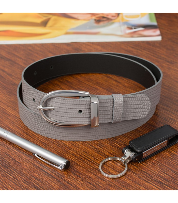 Skórzany pasek damski do spodni sukienki szary skóra nat 3 cm Beltimore D91