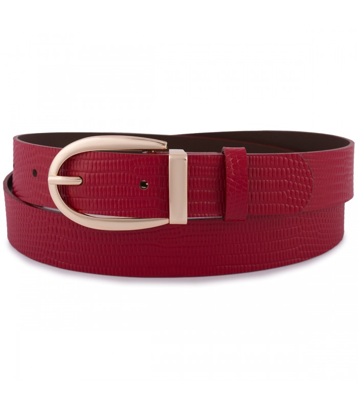 Skórzany pasek damski do spodni sukienki czerwony skóra nat 3 cm Beltimore D93