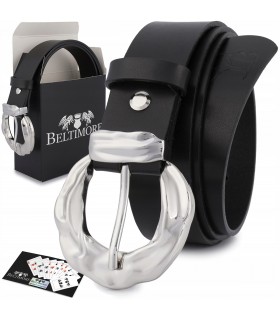 Skórzany pasek damski do spodni sukienki czarna skóra nat 3 cm Beltimore D95