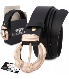 Skórzany pasek damski do spodni sukienki czarna skóra nat 3 cm Beltimore D96