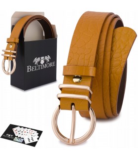 Skórzany pasek damski do spodni sukienki skóra croco żółty 3 cm Beltimore E57