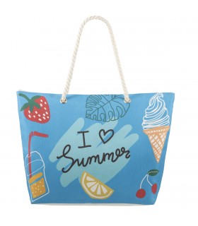 Torba Plażowa materiałowa owocowa I love Summer niebieska duża A4 marynarska ZX-14361
