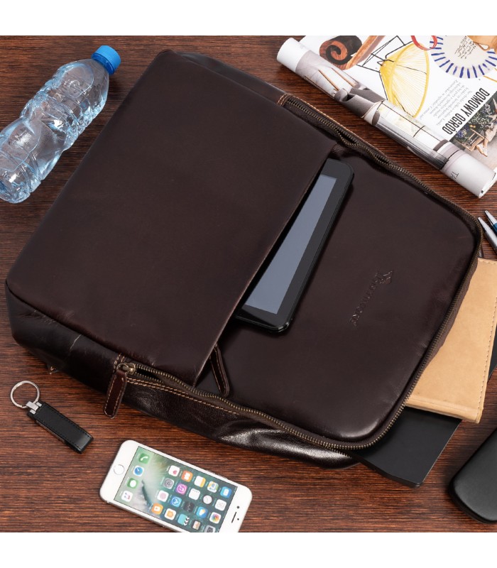 Plecak skórzany na laptopa 15,6 biznesowy duży A4 pojemny brązowy premium Beltimore N05