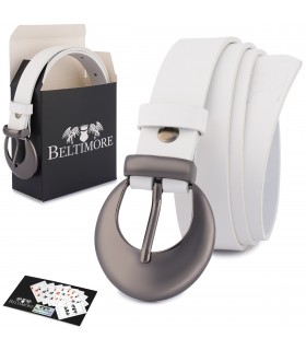 Skórzany pasek damski do spodni sukienki biała skóra nat 2,5 cm Beltimore O03