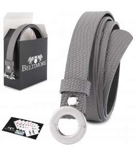 Skórzany pasek damski do spodni sukienki szara skóra nat 1,8 cm Beltimore O18