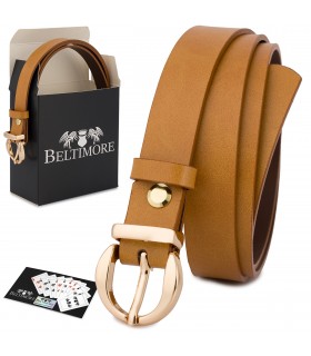 Skórzany pasek damski do spodni sukienki camelowa skóra nat 1,8 cm Beltimore O24