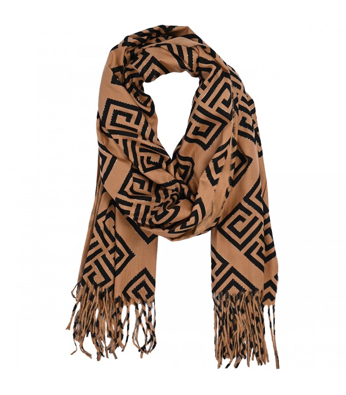 Camelowy Piękny elegancki szalik damski szal ciepły modny wzór frędzle P-