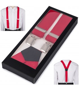 Szelki do spodni męskie eleganckie mocne V czerwone z pudełkiem SZ6