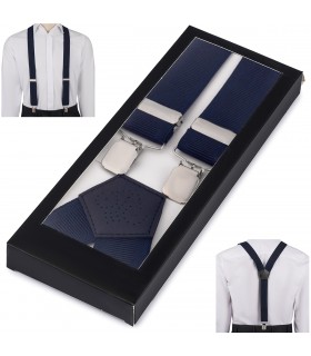 Szelki do spodni męskie eleganckie mocne V granatowe z pudełkiem SZ6