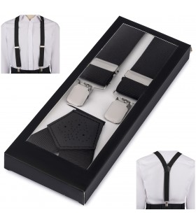 Szelki do spodni męskie eleganckie mocne V czarne z pudełkiem SZ6