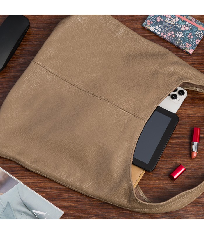 Torebka skórzana damska shopper pojemna A4 skóra naturalna włoska Beltimore taupe U36