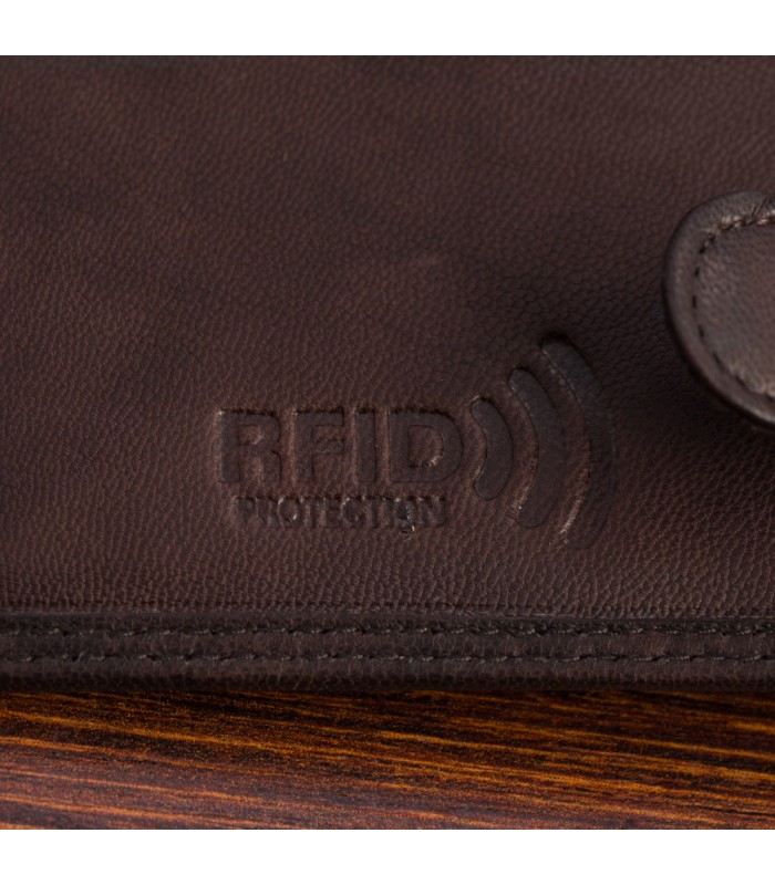 Portfel skórzany męski klasyczny poziomy z flagą brązowy RFiD Beltimore D27