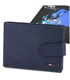 Portfel skórzany męski mały poziomy z flagą granatowy RFiD Beltimore D58