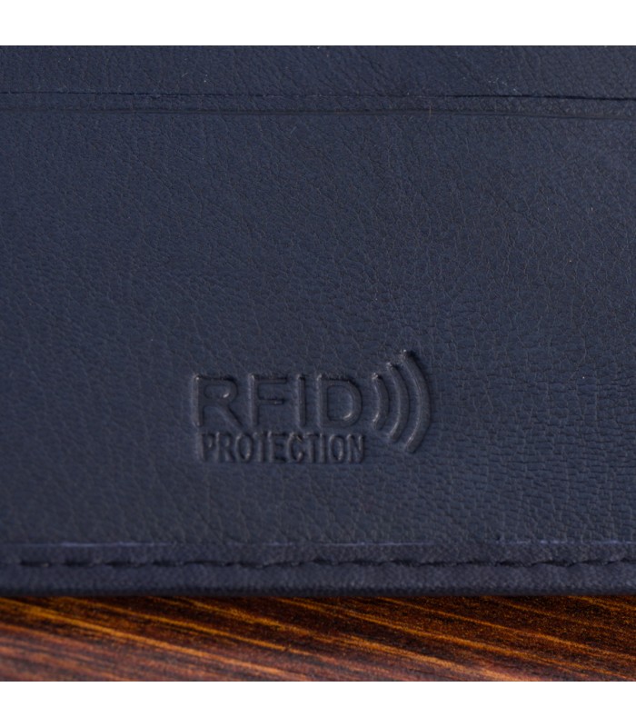 Portfel skórzany męski mały poziomy z flagą granatowy RFiD Beltimore D58