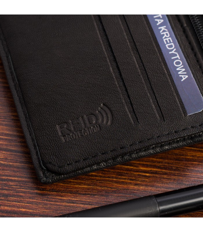 Portfel skórzany męski mały pionowy z flagą czarny RFiD Beltimore D48