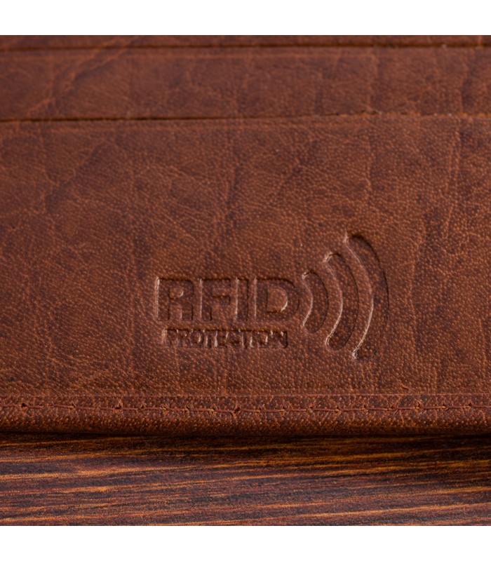 Portfel skórzany męski poziomy klasyczny brązowy RFiD Beltimore D39