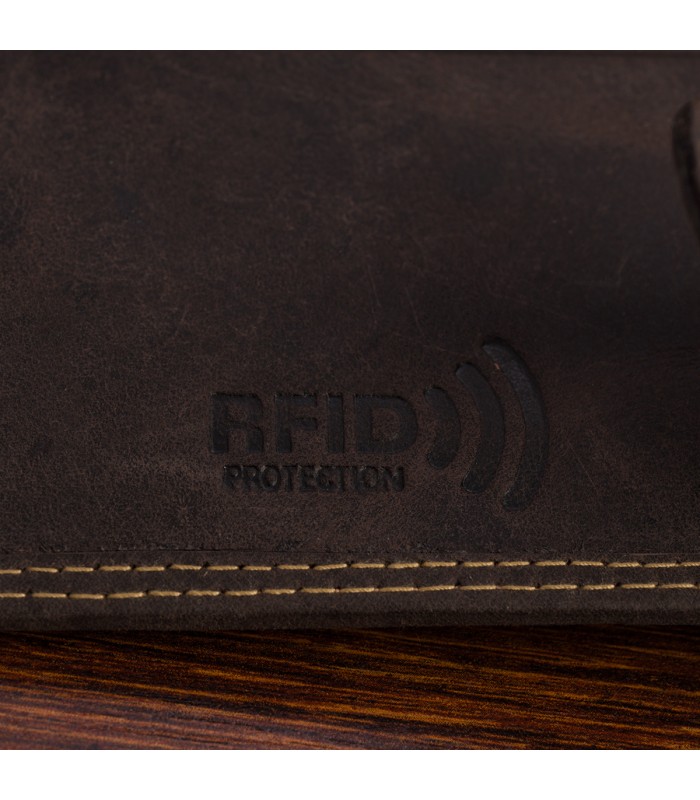Portfel skórzany męski brąz nubuk poziomy skóra ciężarówka RFiD Beltimore R97