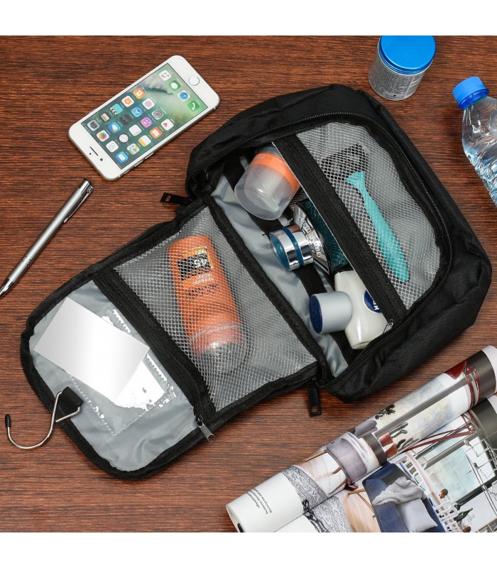 Kosmetyczka podróżna czarna unisex organizer lusterko Beltimore R26