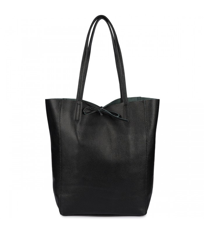 Torebka skórzana damska worek shopperka pojemna A4 skóra naturalna włoska Beltimore czarna W15