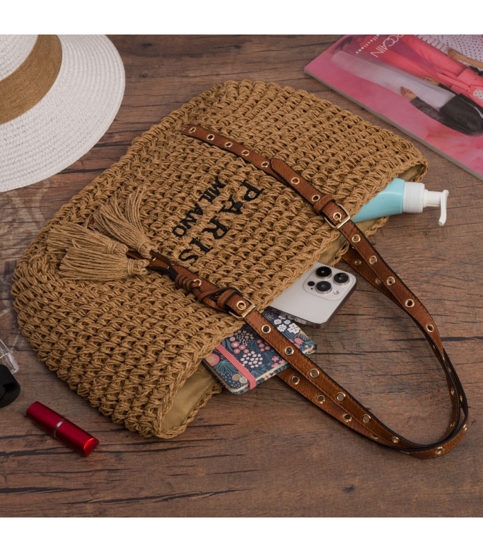 Torba damska na lato boho duży koszyk słomiany brązowa Tor-pa-52