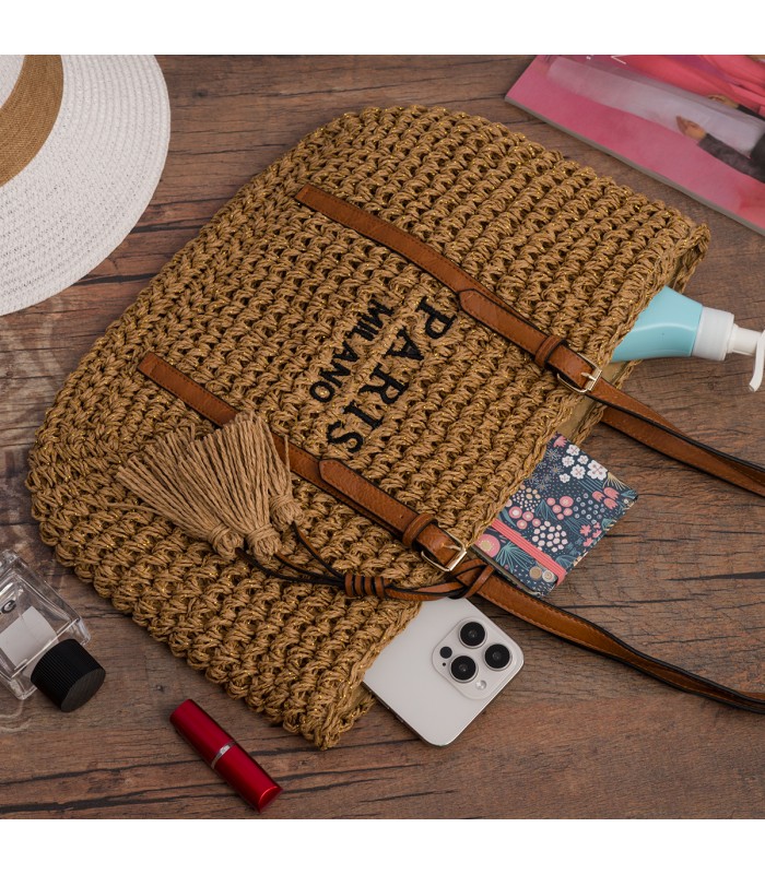 Torba damska na lato boho duży koszyk słomiany brązowa Tor-pa-53