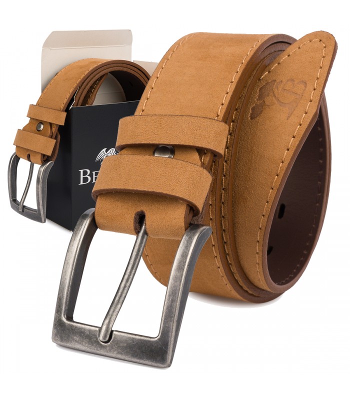 Pasek męski skórzany zamszowy skóra naturalna camel Beltimore W47