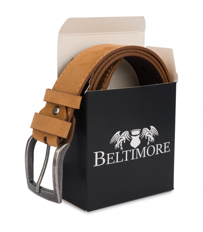 Pasek męski skórzany zamszowy skóra naturalna camel Beltimore W47