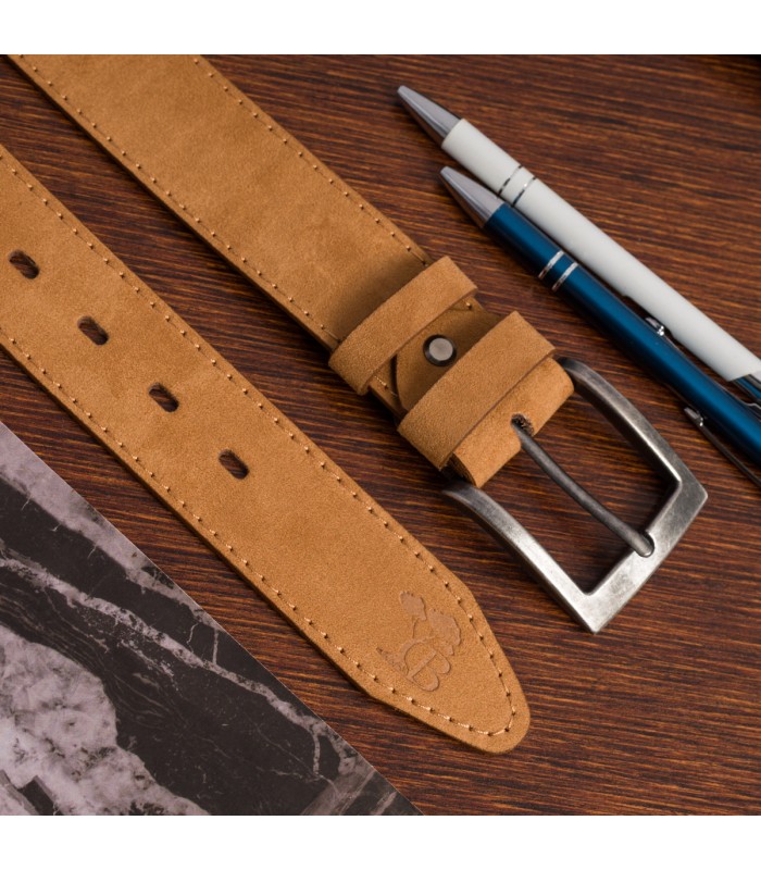 Pasek męski skórzany zamszowy skóra naturalna camel Beltimore W47