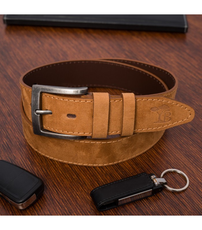 Pasek męski skórzany zamszowy skóra naturalna camel Beltimore W47