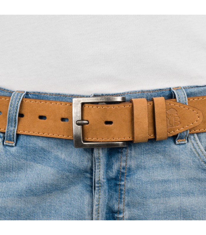 Pasek męski skórzany zamszowy skóra naturalna camel Beltimore W47
