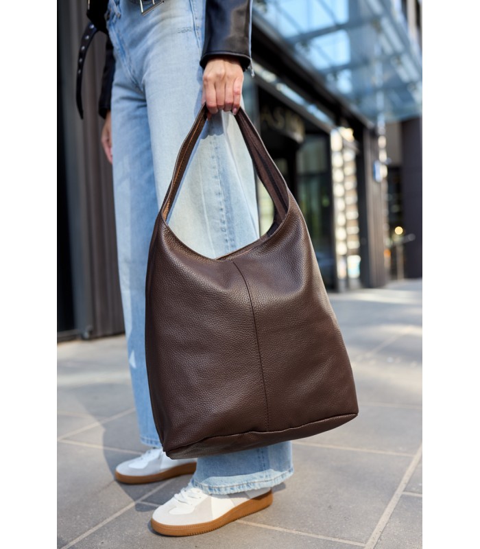 Torebka skórzana damska shopper pojemna A4 skóra naturalna włoska Beltimore ciemny brąz U36