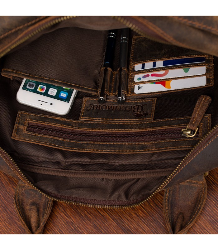 Duża solidna skórzana torba Beltimore na laptopa dokumenty brązowa nubuk M88