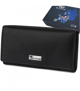 Portfel skórzany damski poziomy RFiD skóra na karty klasyk czarny Beltimore A03