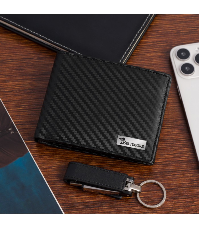 Portfel męski skórzany klasyczny RFiD duży czarny carbon premium Beltimore P01