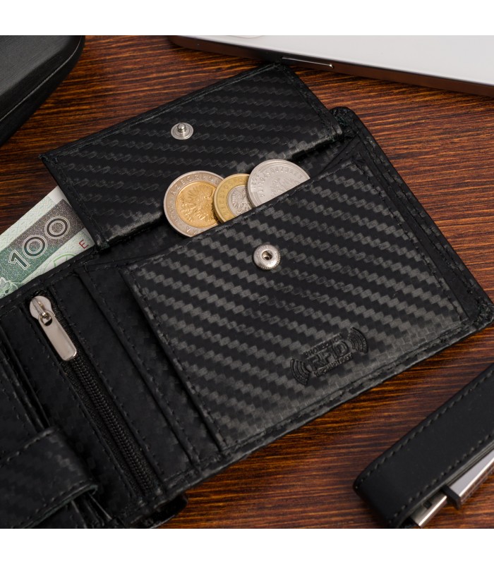 Portfel męski skórzany klasyczny RFiD duży czarny carbon premium Beltimore P01