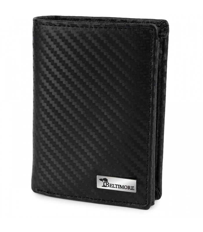 Męski portfel skórzany pionowy klasyczny RFiD duży czarny carbon premium Beltimore P03