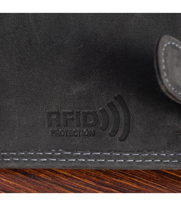 Portfel skórzany męski pionowy z zapinią klasyczny czarny RFiD Beltimore S49