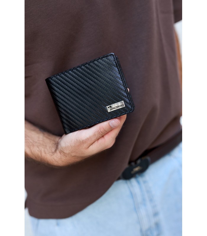 Portfel męski skórzany klasyczny RFiD duży czarny carbon premium Beltimore P01