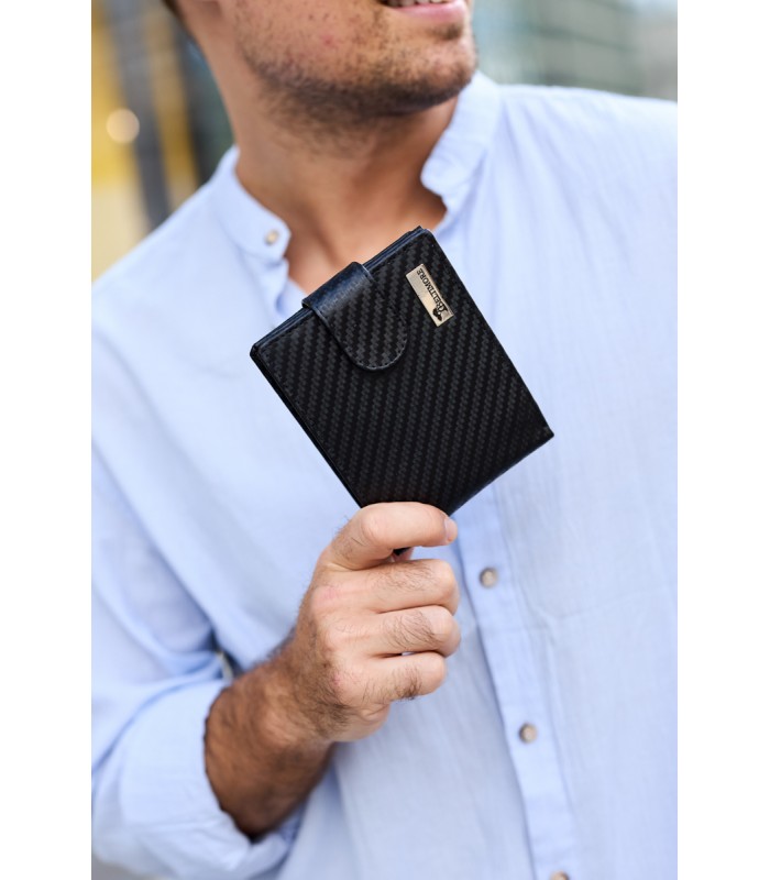 Męski portfel skórzany klasyczny RFiD duży czarny carbon premium Beltimore P02