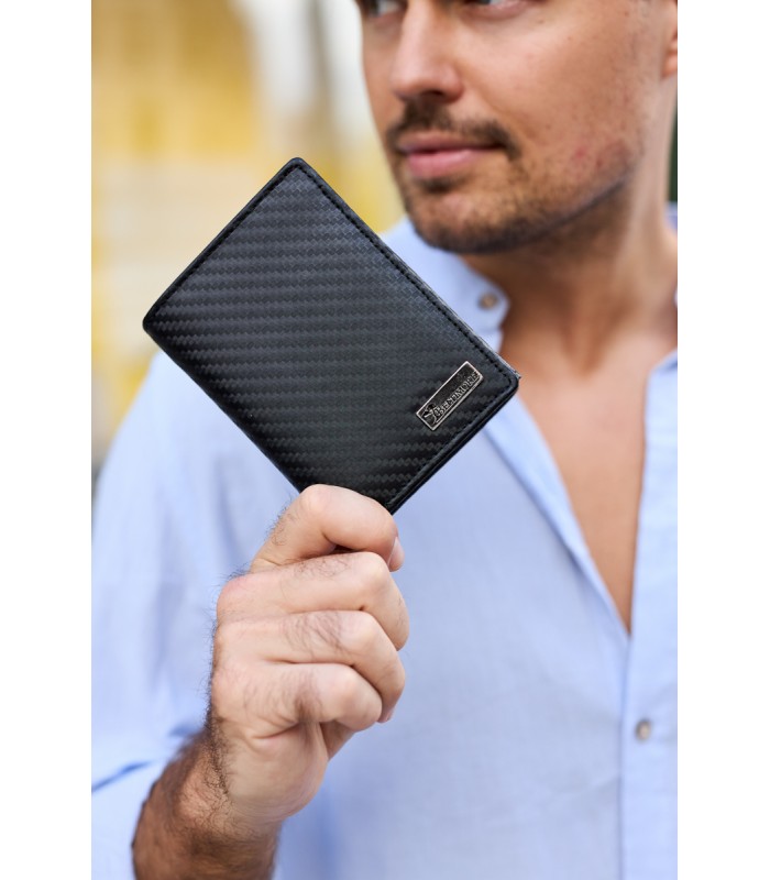 Męski portfel skórzany pionowy klasyczny RFiD duży czarny carbon premium Beltimore P03